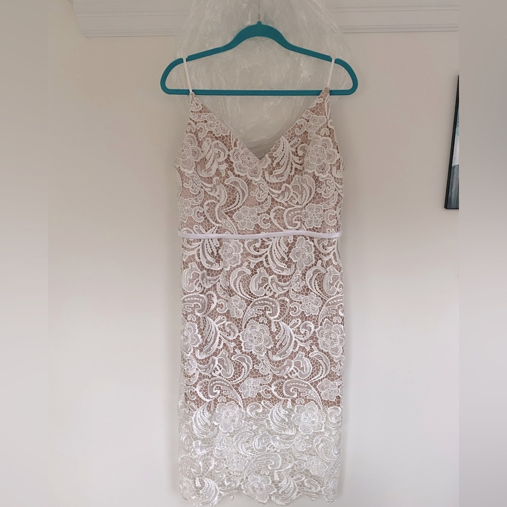 Midi lace David’s Bridal dress